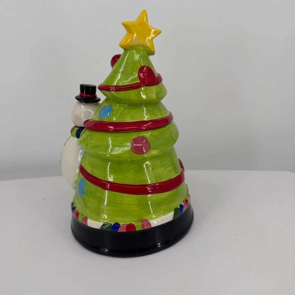 Christmas Cookie Jar Santa Snowman Christmas Tree Ceramic Holiday Decor 10.75in